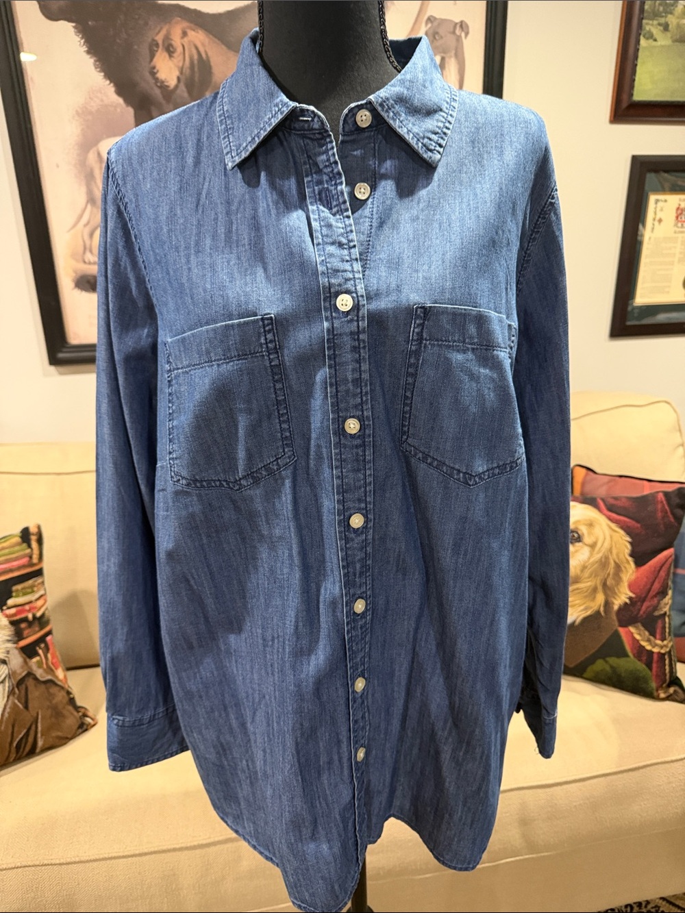 Womens Talbots plus blueDenim Button-Down Shirt size 1X like new